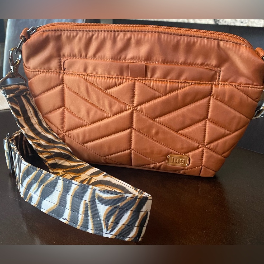 Lug Quilted Crossbody Bag - Copper Brown with Patterned Strap